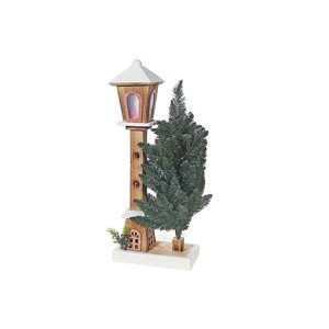 iH casadécor Led Snow Covered Wooden Lamp Post With Tree 23.62"