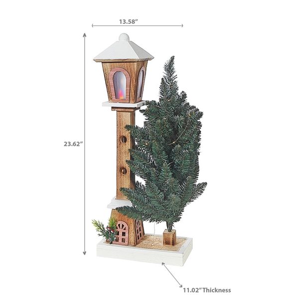 iH casadécor Led Snow Covered Wooden Lamp Post With Tree 23.62"