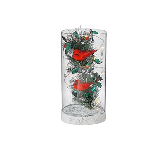 iH casadécor Led Cylinder Glass Stand Tree With Cardinal Large