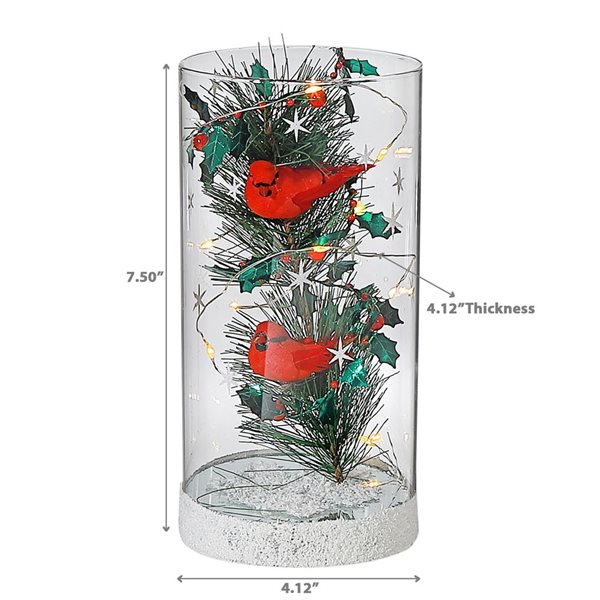 iH casadécor Led Cylinder Glass Stand Tree With Cardinal Large