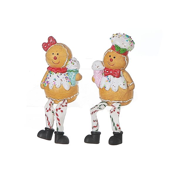 Bonhomme en pain d'épices assis en polyrésine iH casadécor - Lot de 2