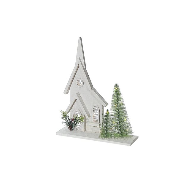 iH casadécor Led White Wooden Church 13.78"
