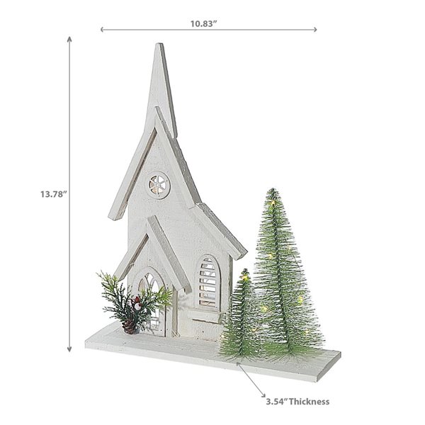 iH casadécor Led White Wooden Church 13.78"