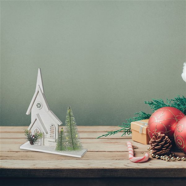 iH casadécor Led White Wooden Church 13.78"