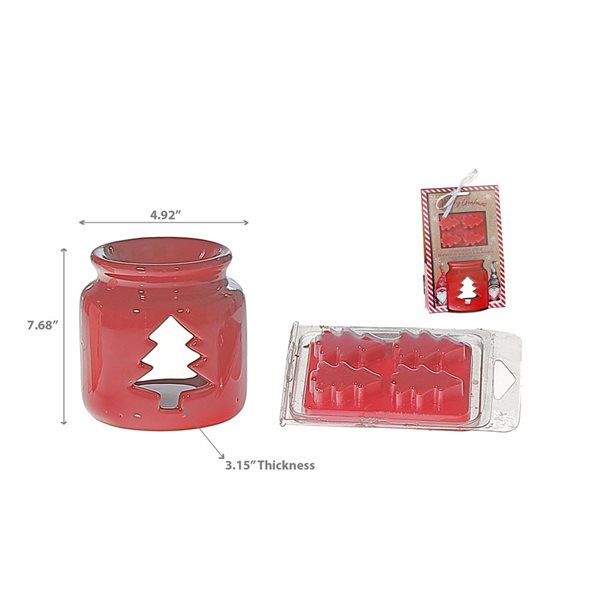 iH casadécor Red Ceramic Wax Melt Tree Burner Set - Cinnamon Spice Fragrance