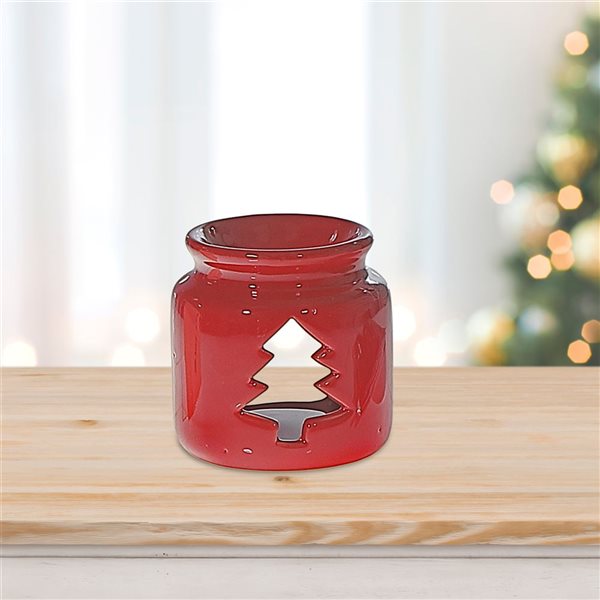 Diffuseur en céramique rouge avec arbre fondant en cire, parfum de canelle et épices