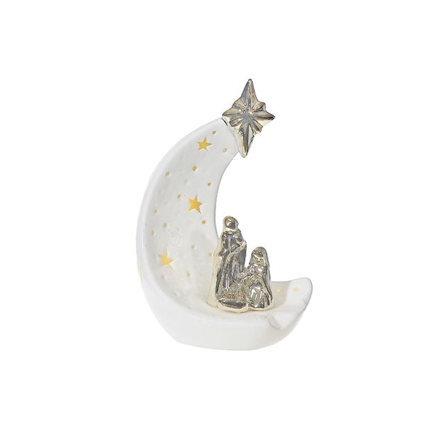 iH casadécor LED Ceramic Half Moon with Nativity Scene