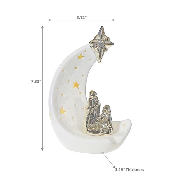 iH casadécor LED Ceramic Half Moon with Nativity Scene