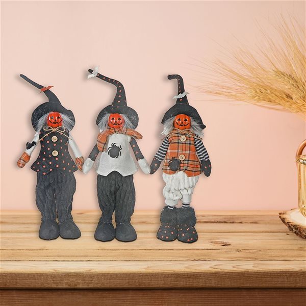 Sorcières citrouilles debout en coton iH casadécor, Lot de 3