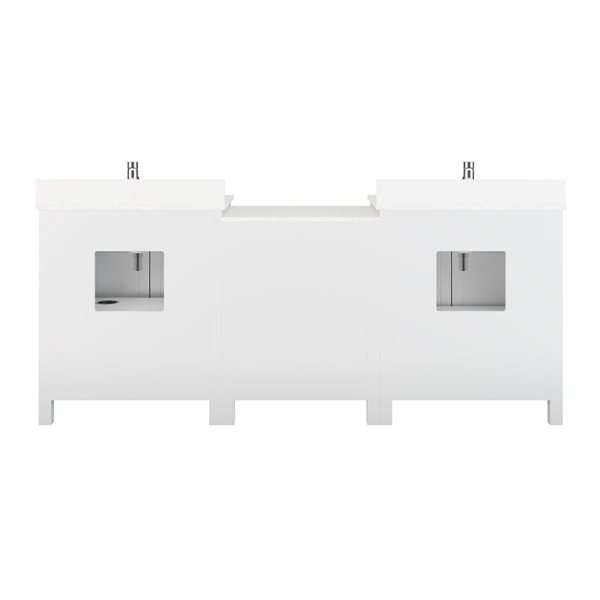 Meuble-lavabo Kate blanc Spa Bathe 84 l. x 22 po p. à comptoir quartz, prise électrique et diviseur de tiroirs