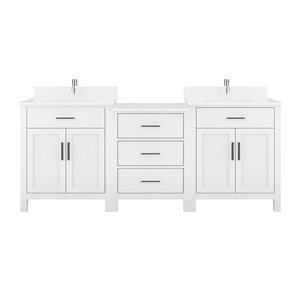 Spa Bathe Kate 84-in W x 22-in D White Vanity with Quartz Top with Power Bar and Drawer Organizer