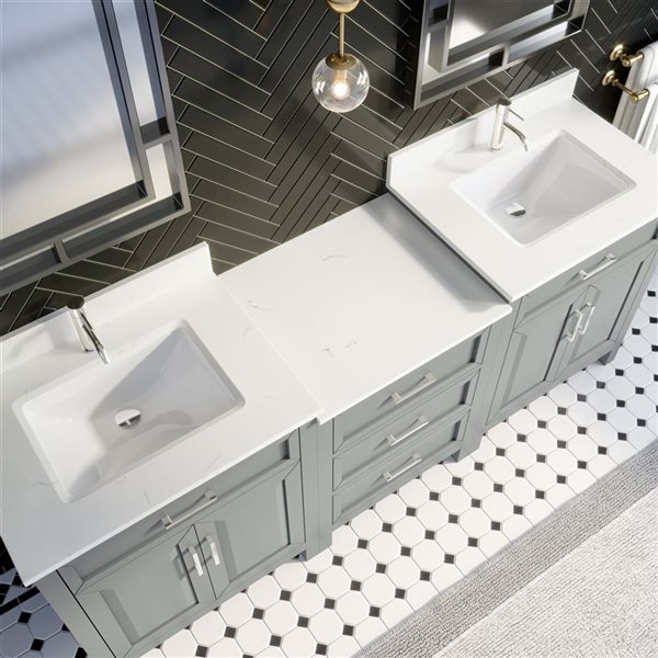 Spa Bathe Thomas 84-in W x 22-in D Oxford Grey Vanity with Quartz Top with Power Bar and Drawer Organizer