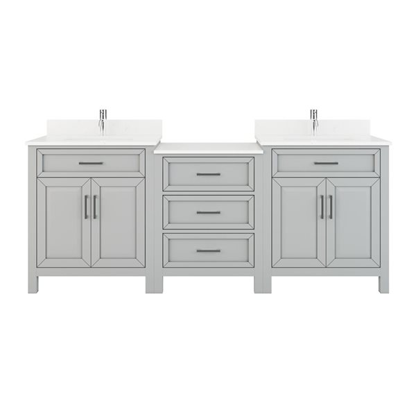 Meuble-lavabo Thomas gris oxford Spa Bathe 84 l. x 22 po p. à comptoir quartz, prise électrique et diviseur de tiroirs