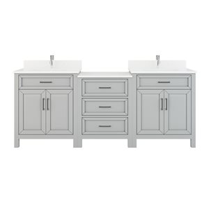 Meuble-lavabo Thomas gris oxford Spa Bathe 84 l. x 22 po p. à comptoir quartz, prise électrique et diviseur de tiroirs