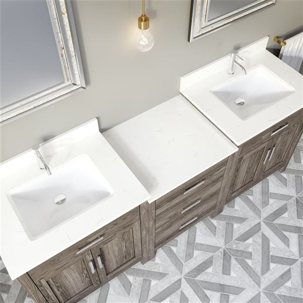 Spa Bathe Kate 84-in W x 22-in D French Grey Vanity with Quartz Top with Power Bar and Drawer Organizer