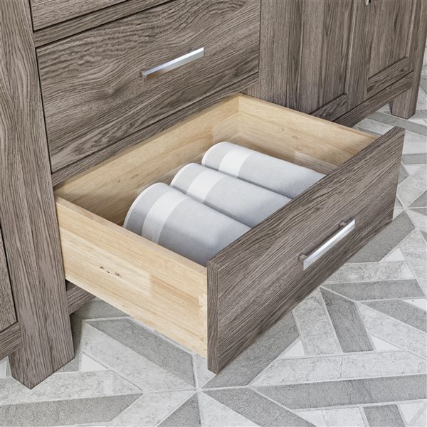 Spa Bathe Kate 84-in W x 22-in D French Grey Vanity with Quartz Top with Power Bar and Drawer Organizer