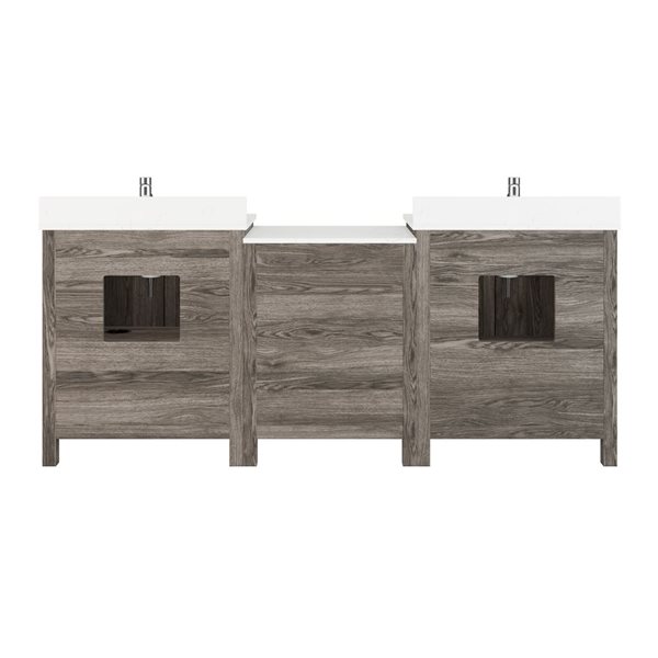 Spa Bathe Kate 84-in W x 22-in D French Grey Vanity with Quartz Top with Power Bar and Drawer Organizer