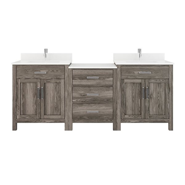 Spa Bathe Kate 84-in W x 22-in D French Grey Vanity with Quartz Top with Power Bar and Drawer Organizer