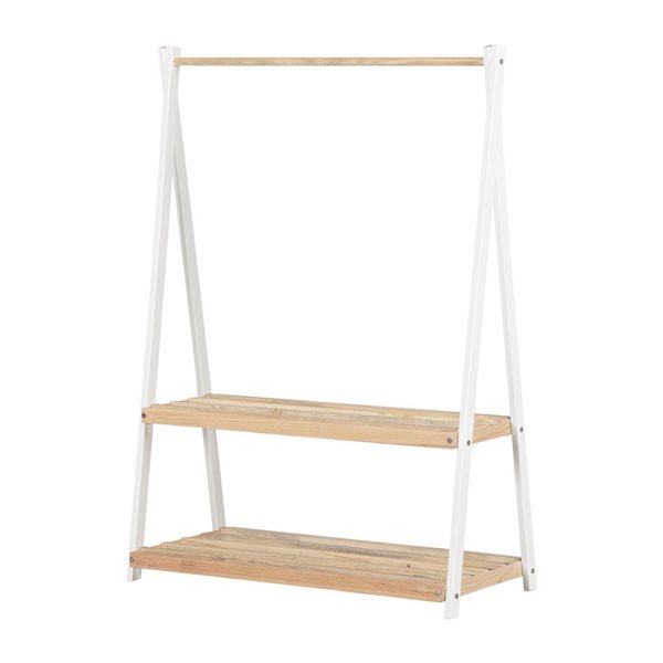 South Shore Sweedi 41 W x 56-in H White and Natural Wooden Clothes Rack w/ Storage Shelves