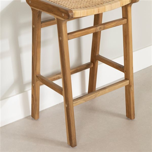 Tabourets de comptoir pour bar sans dossier Balka de South Shore en rotin naturel et teck 18,5 po l. x 30 po h., jeu de 2