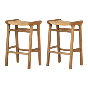 Tabourets de comptoir pour bar sans dossier Balka de South Shore en rotin naturel et teck 18,5 po l. x 30 po h., jeu de 2