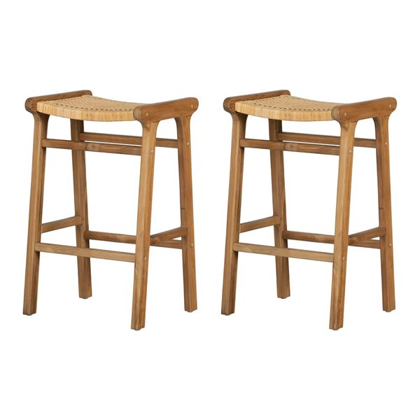 South Shore Balka 18.5 W x 30-in H Natural Rattan and Teak Backless Bar-Height Counter Stools - Set of 2