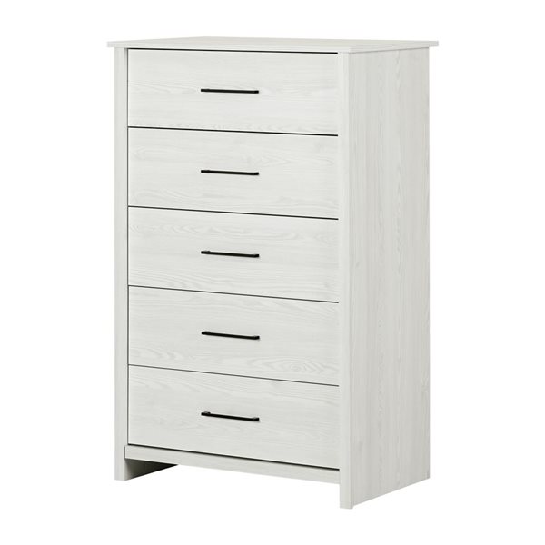 South Shore Fernley 31-in W White Pine Composite Farmhouse 5-Drawer Dresser