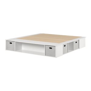 South Shore Flexible Pure White King Platform Bed with Integrated Storage and Baskets