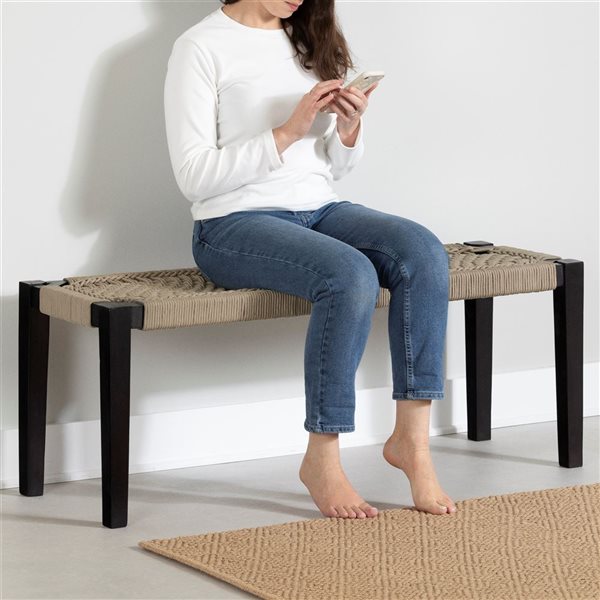 South Shore Hoya 47.25-in L Black Wood and Beige Rope Accent Bench