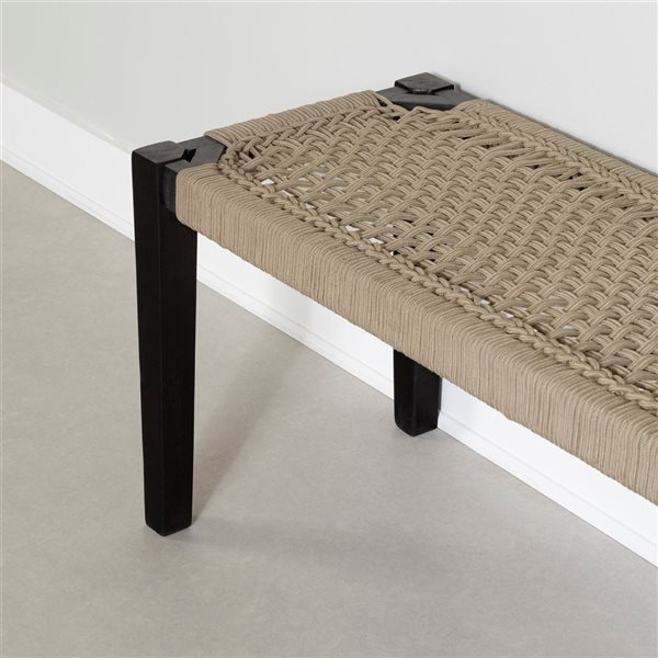 South Shore Hoya 47.25-in L Black Wood and Beige Rope Accent Bench