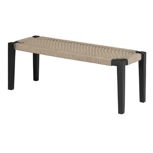 Banc d’appoint en bois noir et corde beige Hoya de South Shore 47,25 po L