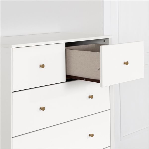 South Shore Dylane 33-in W Pure White Composite Modern 5-Drawer Dresser w/ Gold Metal Legs