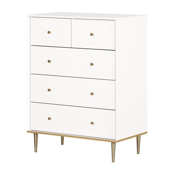 South Shore Dylane 33-in W Pure White Composite Modern 5-Drawer Dresser w/ Gold Metal Legs