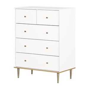 South Shore Dylane 33-in W Pure White Composite Modern 5-Drawer Dresser w/ Gold Metal Legs