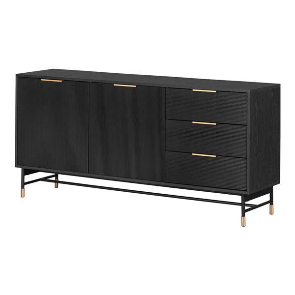 South Shore Arlo 63 W x 29.5-in H Ash Oak/Gold MDF Sideboard w/ Ribbed Doors and Drawers