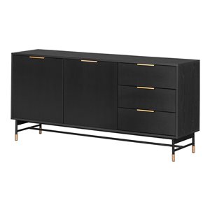 South Shore Arlo 63 W x 29.5-in H Ash Oak/Gold MDF Sideboard w/ Ribbed Doors and Drawers