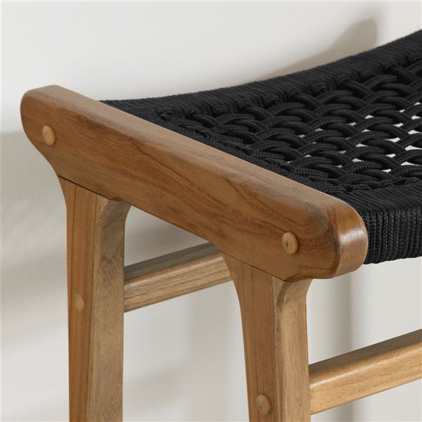 South Shore Balka 18.5-in W Black Woven Rope and Natural Teak Backless Counter Stools - Set of 2