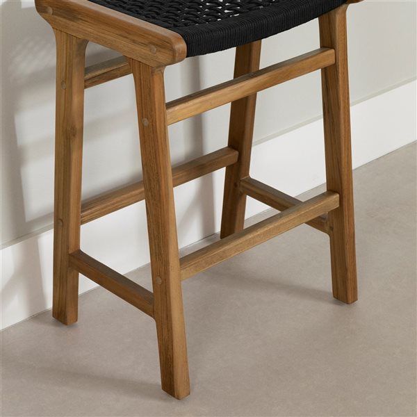 South Shore Balka 18.5-in W Black Woven Rope and Natural Teak Backless Counter Stools - Set of 2