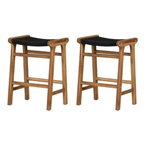 South Shore Balka 18.5-in W Black Woven Rope and Natural Teak Backless Counter Stools - Set of 2