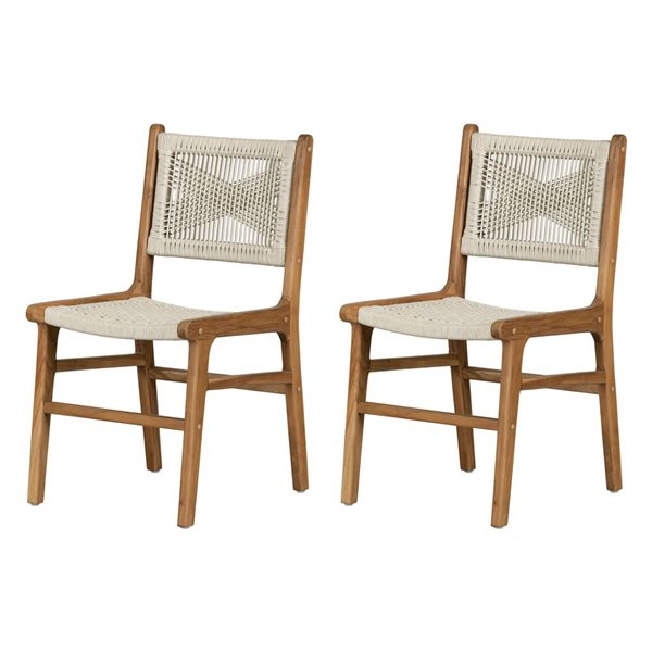 Chaises de salle à manger en teck naturel et corde tissée crème Balka de South Shore 18,5 po l., jeu de 2