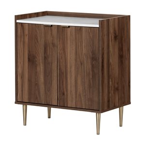 South Shore Hype 28.75 W x 31.75-in H Natural Walnut and Faux Carrara Marble 2-Door Storage Cabinet w/ Gold Legs