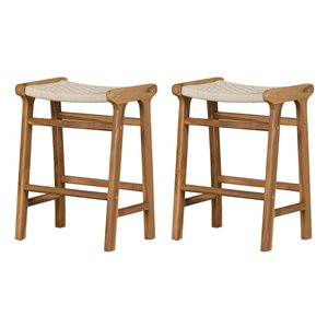 Tabourets de comptoir sans dossier Agave de South Shore en corde tissée crème et teck naturel 18,5 po l., jeu de 2