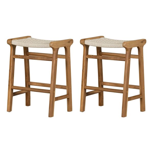 South Shore Agave 18.5-in W Natural Teak Wood/Cream Woven Rope Backless Counter Stools - Set of 2