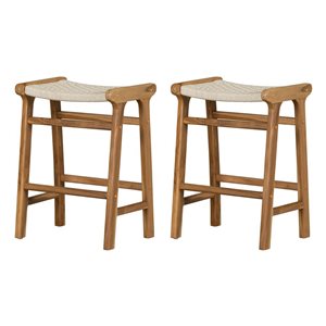 South Shore Agave 18.5-in W Natural Teak Wood/Cream Woven Rope Backless Counter Stools - Set of 2