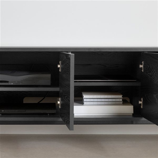 South Shore Mezzy 71-in W Black Oak Composite Wood TV Stand with Doors