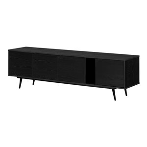 South Shore Mezzy 71-in W Black Oak Composite Wood TV Stand with Doors