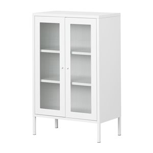 Armoire d’appoint autoportante Kodali de South Shore en métal blanc avec portes en verre 25,5 po l.