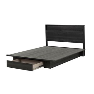South Shore Holland Grey Oak Queen Platform Bed and Headboard with Integrated Storage