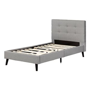 South Shore Dylane Soft Grey Upholstered Twin Platform Bed and Headboard