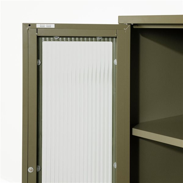 Armoire de rangement en métal Eddison de South Shore à 2 portes en verre 25,5 x 40 po, vert olive